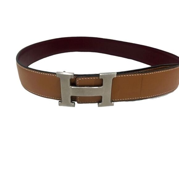 HERMES Constance: Red Burgundy/Brown Reversible Belt 70 - Picture 5 of 10